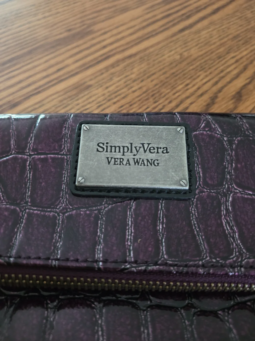 Simply Vera Vera Wang Purple Patent Leather Croc-Embossed Fold Zippered Wristlet